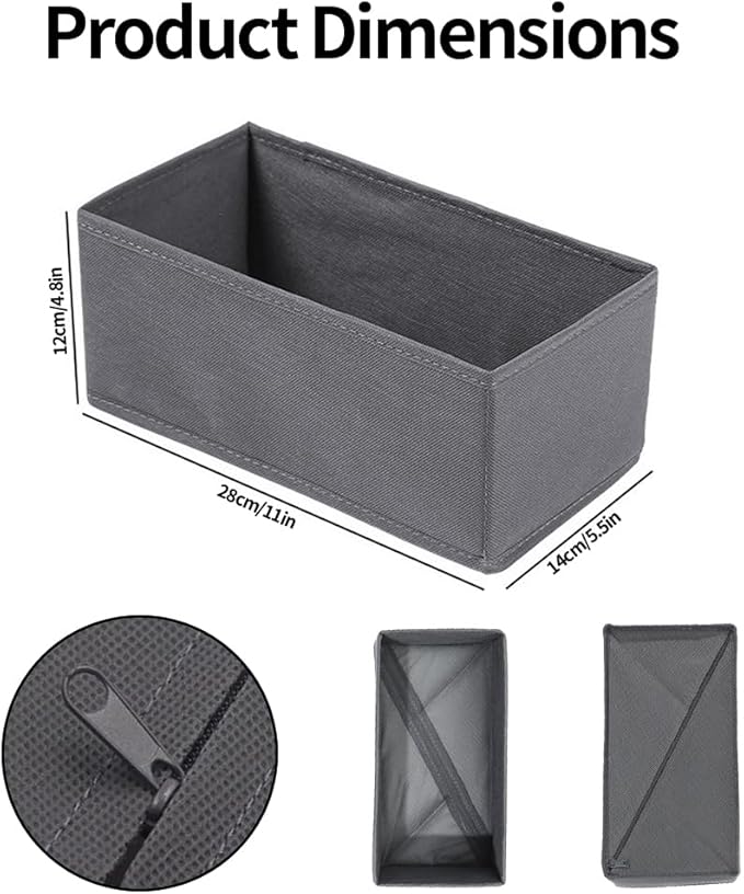 Sock Drawer Organizer 3 Pack, Fabric Drawer Organizer Clothes with Fixed Dividers, Sock Organizer for Dresser, Closet and Storage Bins
