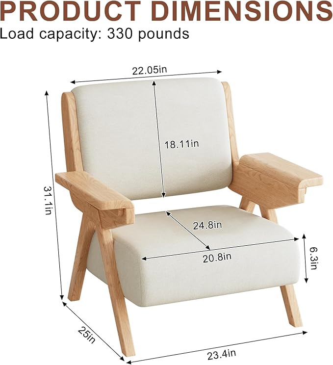 Accent Chair Mid Century Modern Chair, Velvet Upholstered Lounge Arm Chair with Solid Wood, Cozy Reading Chair for Living Room, Bedroom, Balcony(White)