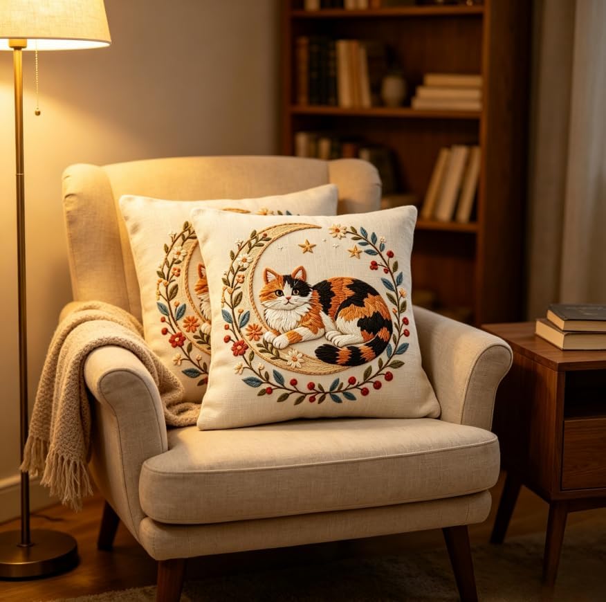 18x18 Inch Calico Cat Linen Throw Pillow Covers Set of 2 - Image 4