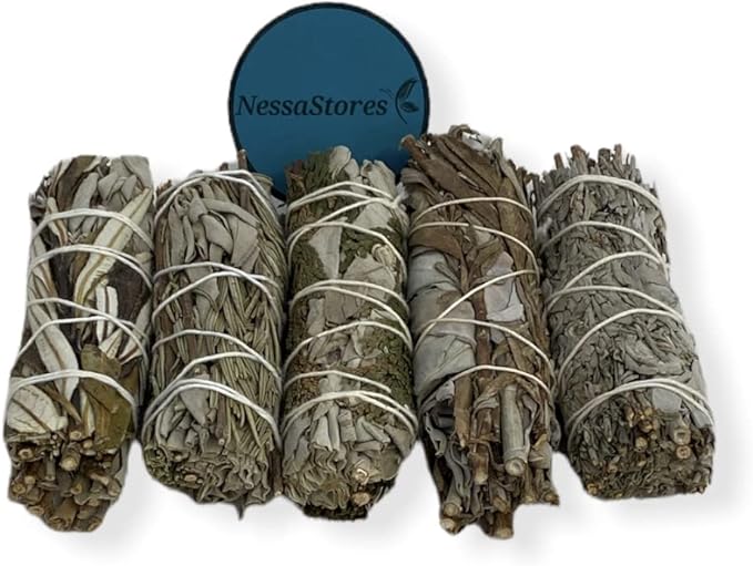 NESSASTORES - White Sage Mixture Smudge Sampler Kit 4" Bundles #JC-230 (1 Kit, 5 pcs Combination A)