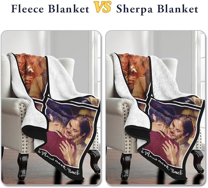 Custom Sherpa Fleece Blanket with Photos, Text, Soft, Warm, Fuzzy Personalized Couples Gifts for Boyfriend, Girlfriend