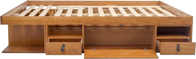 memomad Bali Storage Platform Bed with Drawers (King Size, Oak Brown Wood)