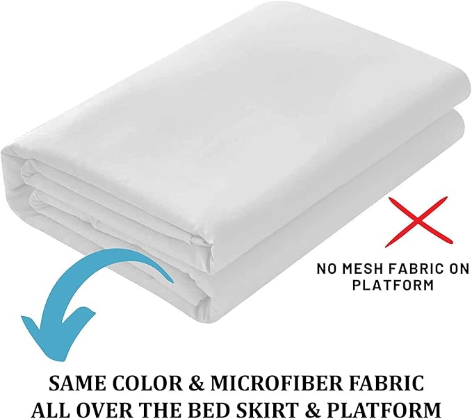 SKY BEDDINGS - Twin Size Ruffled Bed Skirt with Split Corners - 14 Inch Drop Dust Ruffle Bed Skirt with Platform Three Sided Coverage - 100% Microfiber, White