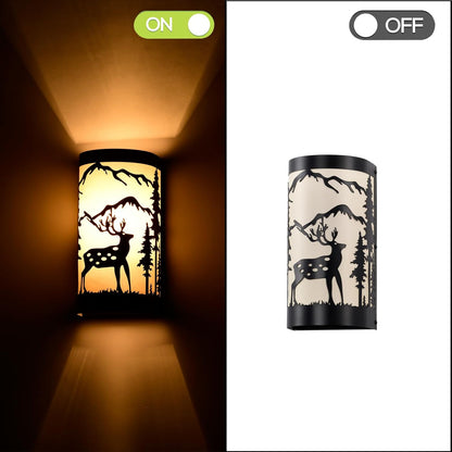 Black Wall Sconces Set of Two,Deer Metal Cream Parchment Rustic Wall Sconces,Farmhouse Indoor Wall Light Fixtures,Industrial Matte Sconce Light,Wall Lamps for Bedroom,Living Room,Hallway