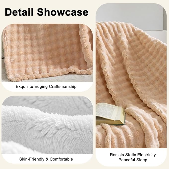 Heated Blanket Throw Blanket,50"x60" Soft Bubble Fleece Fast Heating Electric Blanket,Heating Blanket with 8 Heat Levels 6 Hours Auto-Off Overheat Protection, Grandma Gift,Washable，Apricot Yellow