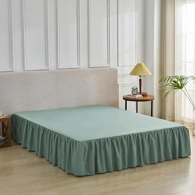 Bed Skirt Queen Size Ruffled Bed Skirt with Split Corners, Queen Bed Skirts 12 Inch Drop, Queen Size Bed Skirting with Platform, 12'' Queen, Sage Green
