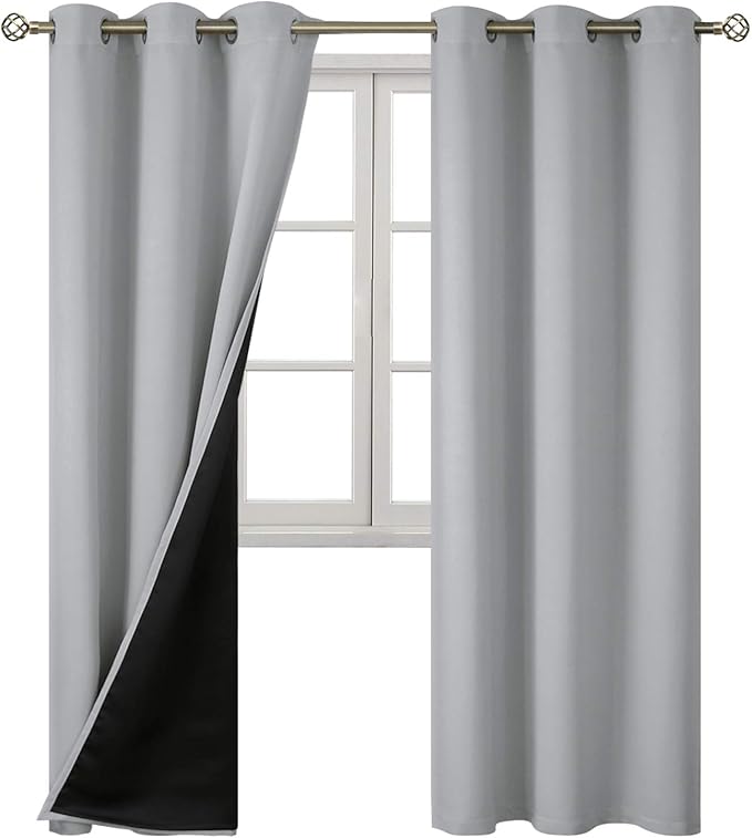 BGment 100% Blackout Curtains for Bedroom with Black Liner, Thermal Insulated Thick Double Layers Total Light Blocking Grommet Window Curtains 84 Inch Length 2 Panels Set (42 x 84 Inch, Light Grey)