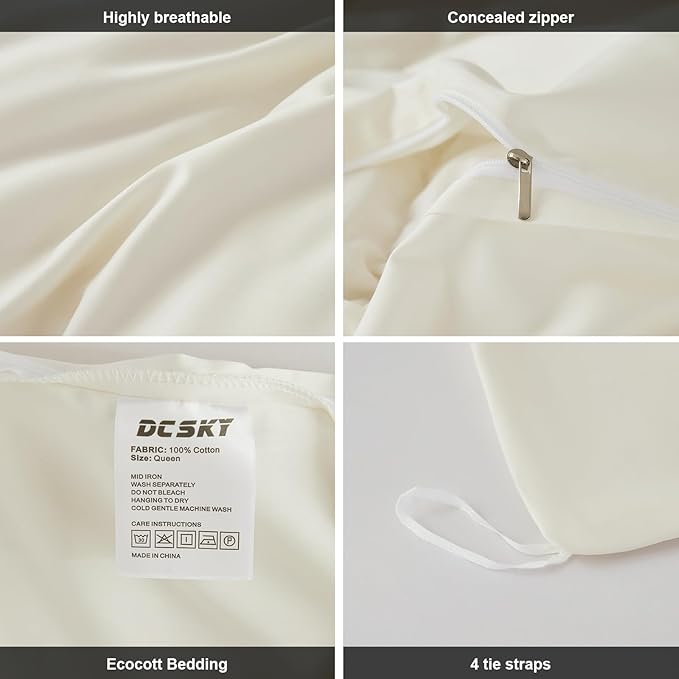 Duvet Cover Queen Size 100% Egyptian Cotton Duvet Cover Set,1600 Thread Count Feel Super Soft Comfortable Chic Lightweight 3 PCs Home Bedding Set (Cream White, 90''x90''