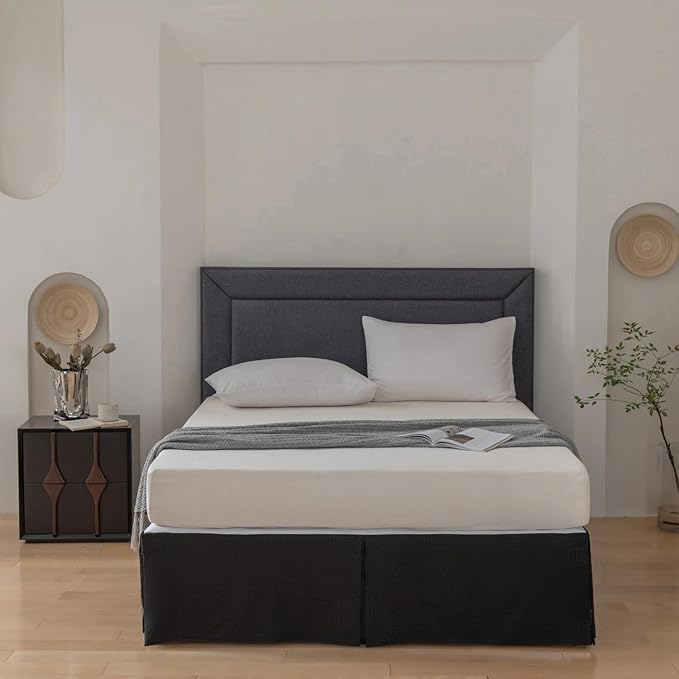 Full Bed Skirt, Wrap Around Bed Skirt with Pleated Corner, 14 Inch Drop Pleated Waffle Weave Bedskirts, Anti-Slip, Microfiber, Black, 14'' Full
