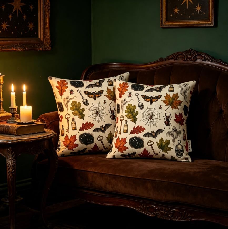 Halloween Throw Pillow Covers, Spooky Vintage Pattern, 18x18 Inch, Machine - Image 4