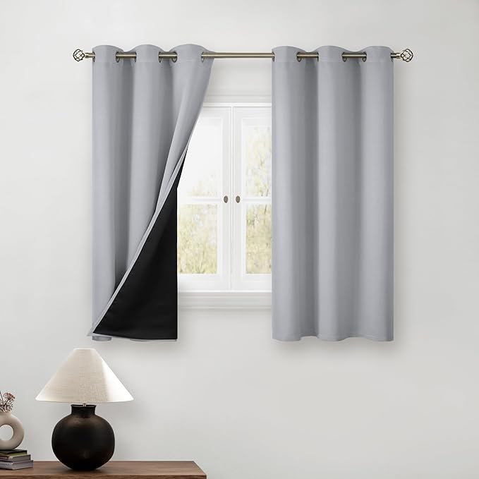 BGment Blackout Curtains 45 Inch Length for Kitchen - Short Curtains for Small Window/Cafe Thermal Insulated Grommet Drapes, 2 Panels, Each Panels 42 Inch Wide, Light Grey