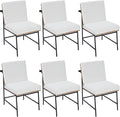 Modern Dining Chairs Set of 6, Comfy Sherpa Fabric Armless Upholstered Side Chairs with Wooden Backrest Black Metal Legs for Dining Room Living Room, White