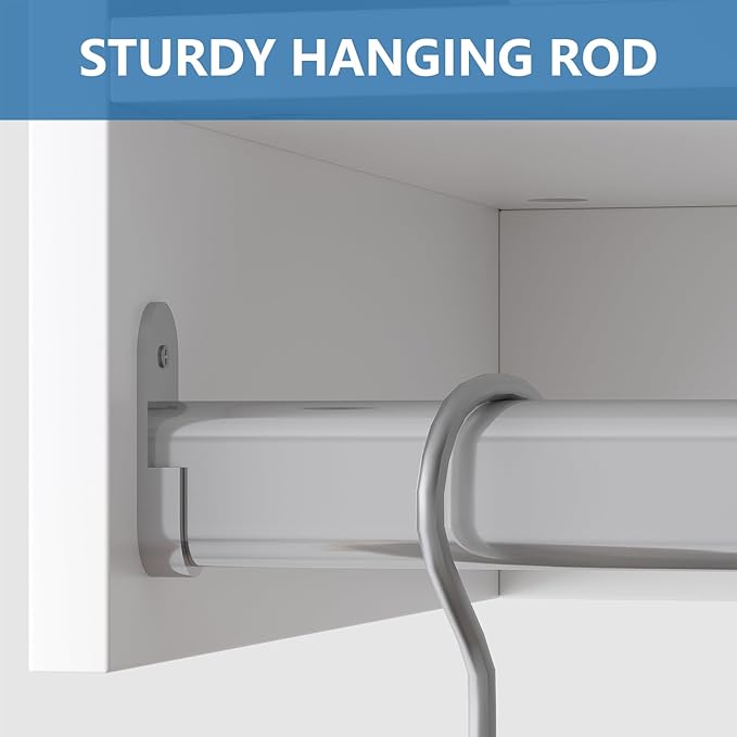 Double Hanging Closet Unit, Modular Closet System, Wood Closet System Organizer with Storage for Walk in Closets, Clothing Rack Wardrobe Closet for Hanging Clothes, Bedroom, White, 22.5" W