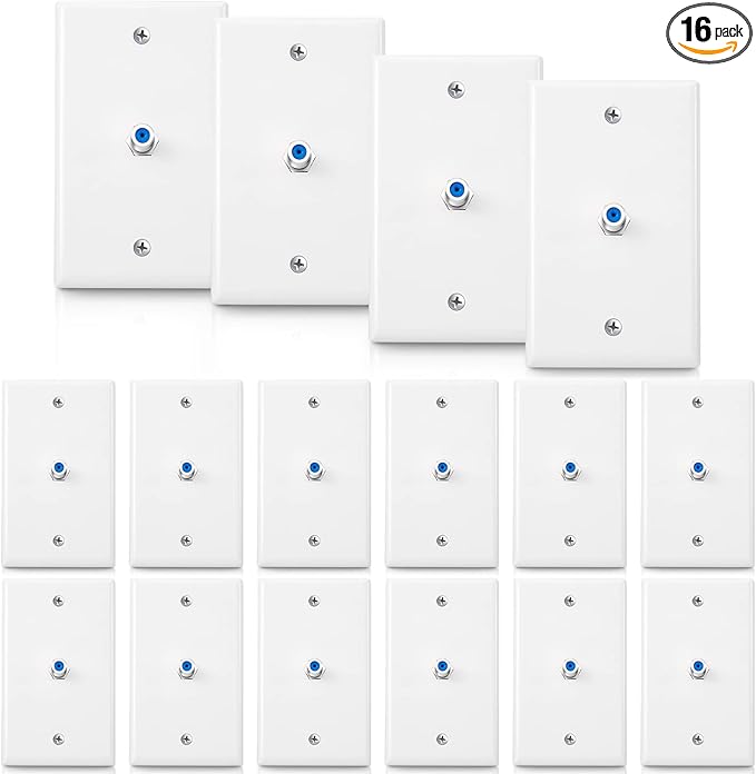 1-Port TV Cable Wall Jack F Connector Coax Video Jack Single Gang Wall Plates (Blue, 16 Pcs)