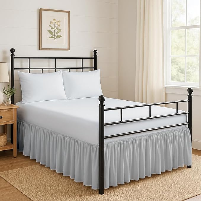 Ruffled Bed Skirt Split Corners with Platform, Tailored Fit Hotel Quality Wrinkle Free Ultra-Soft Microfiber Dust Ruffle, Upto 24 Inch Drop, Full, Light Grey