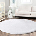 Latepis Round Furry Rugs 5ft White Circle Rugs for Living Room Machine Washable Fluffy Rug Faux Rabbit Fur Plush Shag Rug for Bedroom Nursery Room and Dorm