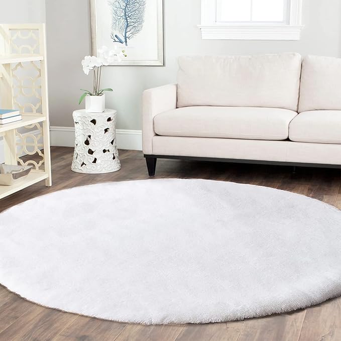 Latepis Round Furry Rugs 5ft White Circle Rugs for Living Room Machine Washable Fluffy Rug Faux Rabbit Fur Plush Shag Rug for Bedroom Nursery Room and Dorm