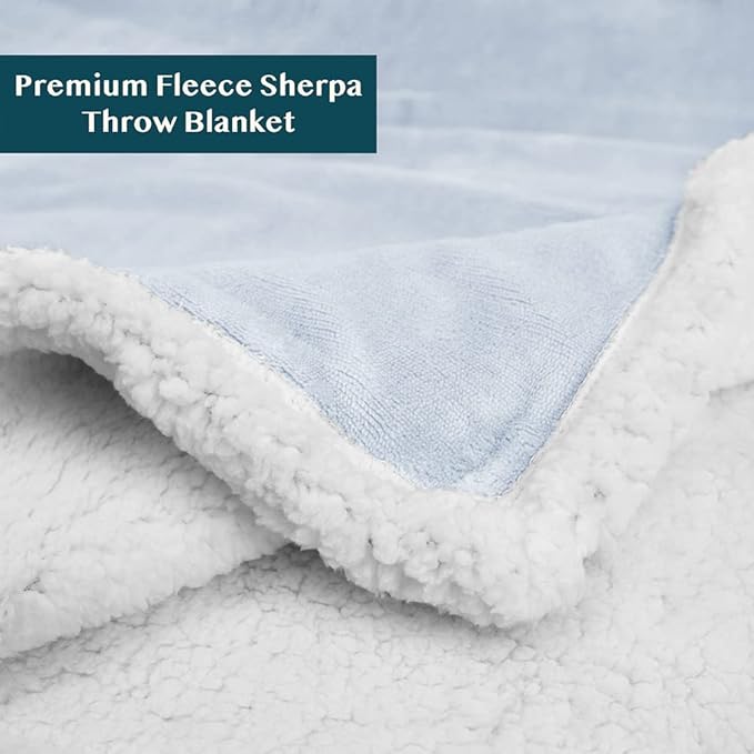 PAVILIA Sherpa Fleece Throw Blanket for Couch, Twin Size, Light Blue, Plush Soft Fuzzy Sofa Blanket, Cozy Reversible Winter Throw for Women Men, 60x80 Inches