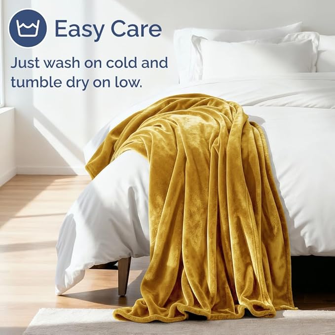 Ultra Soft Fleece Blanket Throw Size - Flannel Fleece Luxury Throw Blanket - Lightweight for Couch Bed Chair - Thick, Warm and Breathable - All Season Cozy Fuzzy, Anti-Static Microplush Bedding, Gold