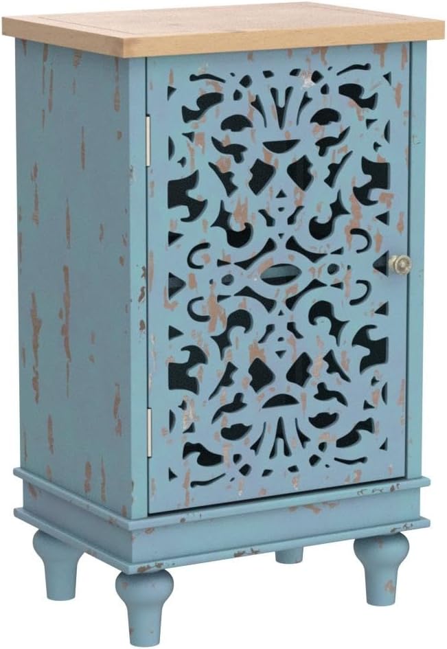PHI VILLA Small Accent Storage Cabinet with Single Door - Decorative Nightstand for Living Room Bedroom, End Side Table Cabinet Blue
