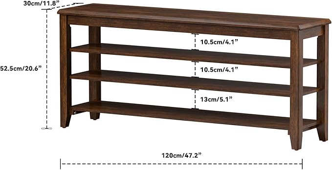 Shoe Rack Bench with Rubberwood Flat Top and 3 Adjustable Shelves – Wooden Shoe Rack for Entryway, Hallway, Mudroom, Front Door, or Small Spaces