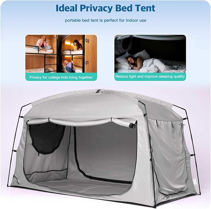 Bed Tent,Portable Privacy Sleeping Bed Canopy,Blackout 90% Drapes for Kids and Adult,Indoor Space Tent with Breathable Large Mesh Windows