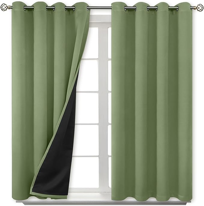 BGment Short 100% Blackout Curtains for Bedroom, Thermal Insulated Energy Efficiency Noise Reducing Grommet Curtains 54 Inch Length with Liner for Small Window 2 Panels Each 52 Inch Wide, Grass Green