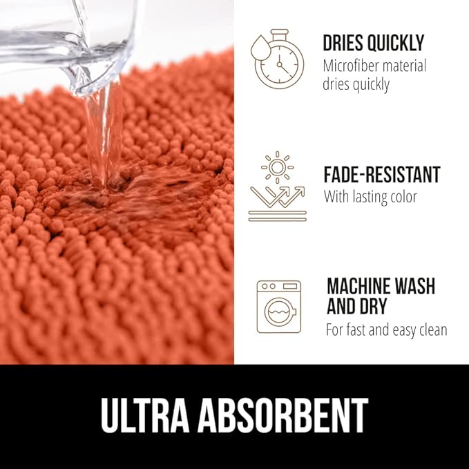 GORILLA GRIP Bathroom Rug Sets, Soft Chenille 2 Piece Area Rugs Set, Toilet Base Mat and 30x20 Carpet, Absorbent Microfiber Washable Mats Dry Quickly, Home Décor and Bath Room Accessories, Coral