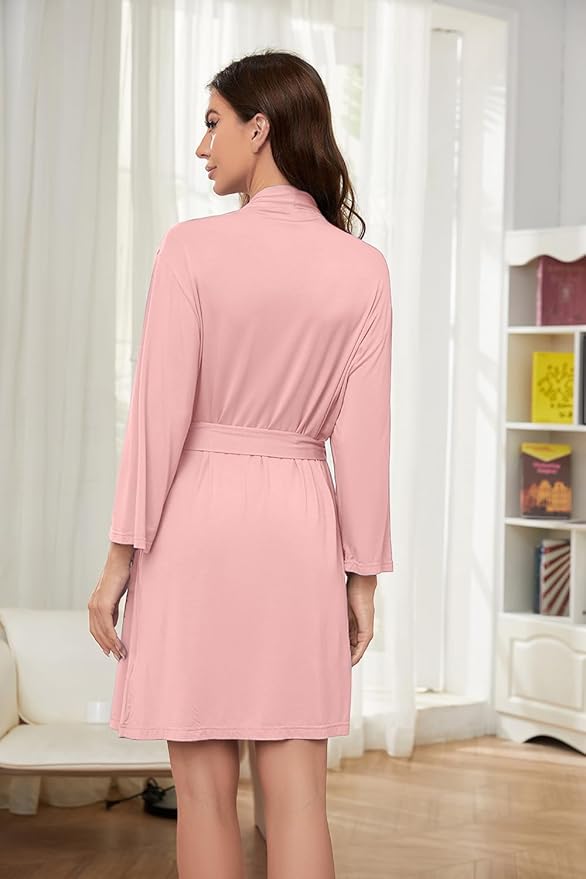 HEARTNICE Robes for Women Lightweight Short Knit Kimono Knee Length Bathrobe for Womens Soft 3/4 Sleeves Summer Sleepwear