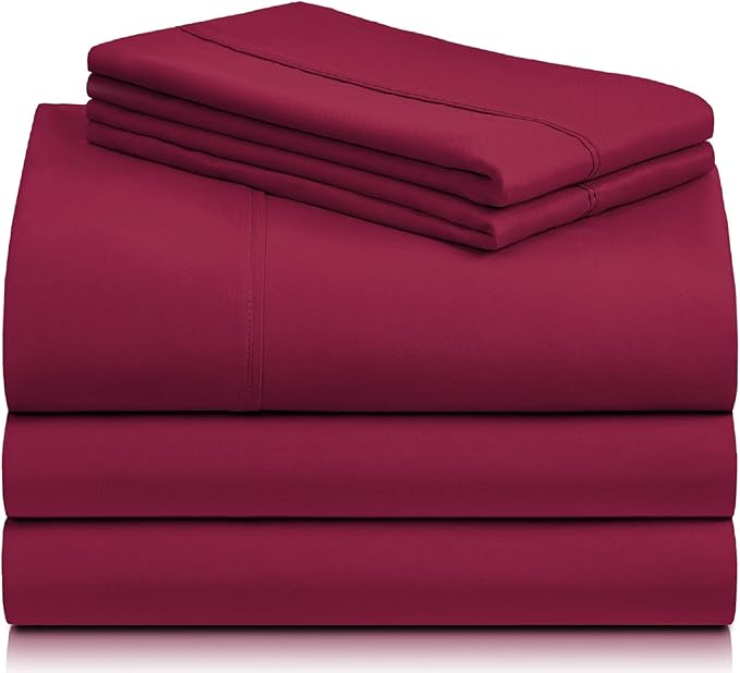 LuxClub 5 PC Split King Sheet Set, Deep Pockets Wrinkle Free Cooling Bed Sheets Hotel Bedding for Women, Men, Includes 2 Fitted Sheet, 1 Flat Sheet and 2 PillowcasesBurgundy