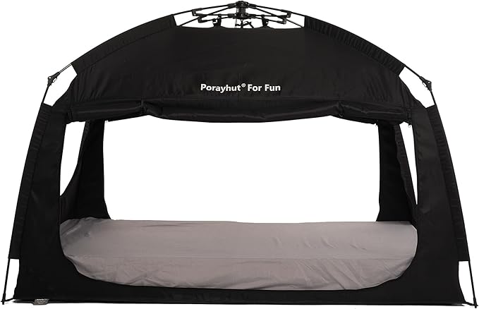 Indoor Instant Privacy Bed Tent for Sleeping,Quick Set-up Bed Canopies,Portable Bed Drapes with Large Space and 3 Doors (Black, Twin)