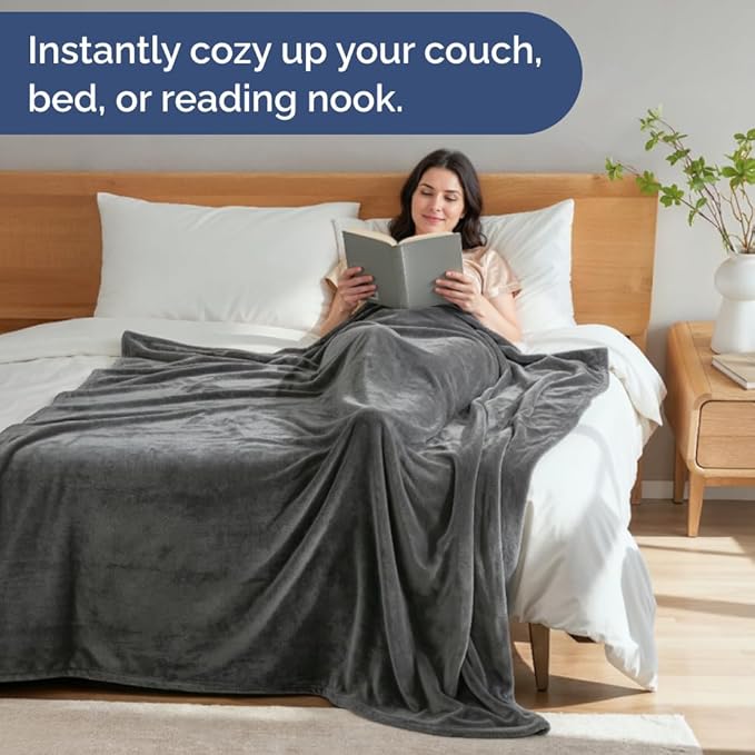 Ultra Soft Fleece Blanket Twin Size - Flannel Fleece Luxury Twin Blanket - Lightweight for Couch Bed Chair - Thick, Warm & Breathable - All Season Cozy Fuzzy, Anti-Static Microplush Bedding, Dark Grey