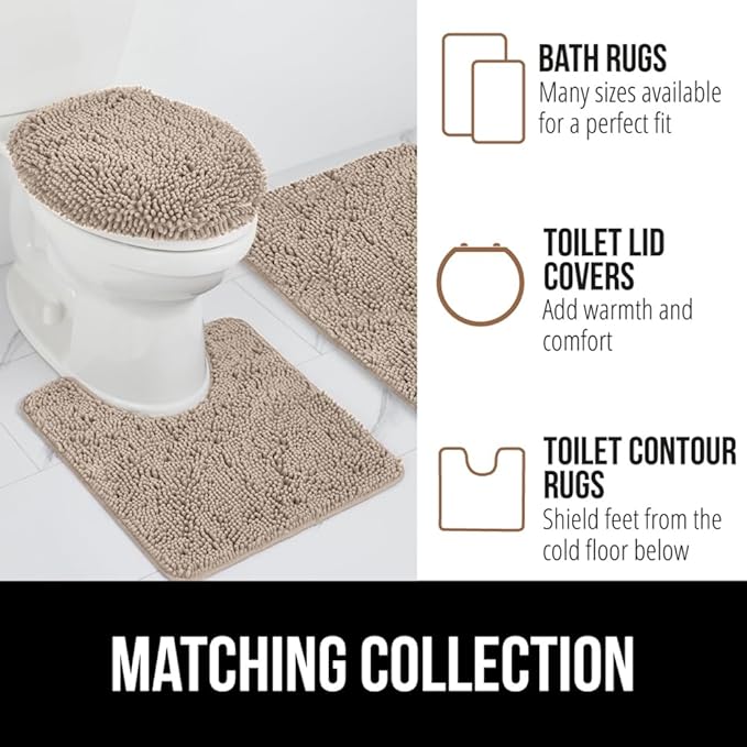 GORILLA GRIP Bath Rug Mat 54x24, Thick Absorbent Chenille, Quick Dry Microfiber Mats, Rubber Backing Washable Shower Floor Rugs, Bathmat Runner, US Designed Bathroom Home Decor Accessories Gray Beige