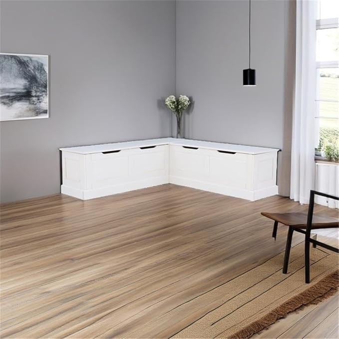 Riverbay Furniture Backless Wood Corner Kitchen Breakfast Nook Bench, with Hidden Storage, in White (Bench Only)