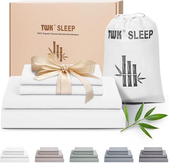 TWK Luxury Sheet Set, Genuine 100% Organic Viscose Derived from Bamboo, Cooling & Breathable, Silky Soft, Bedding Sheets & Pillowcases(White, Queen)