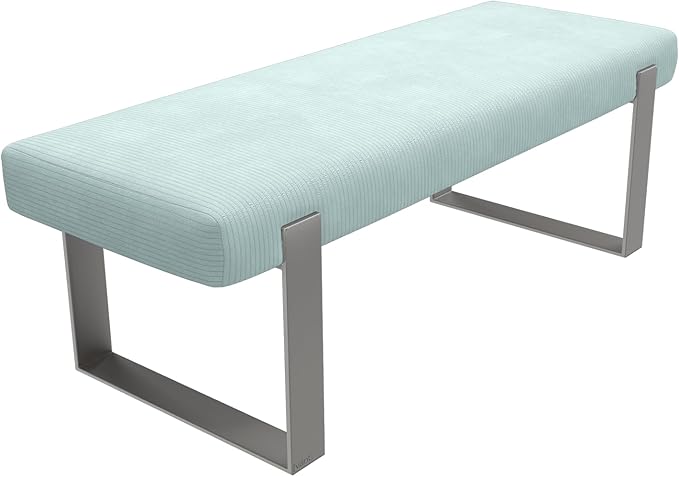 VANT Upholstered Bed Bench - Ribbed Iceland Blue - Brushed Nickel - Contemporary Modern, Bedroom Bench Seat, Hallway, or Entryway