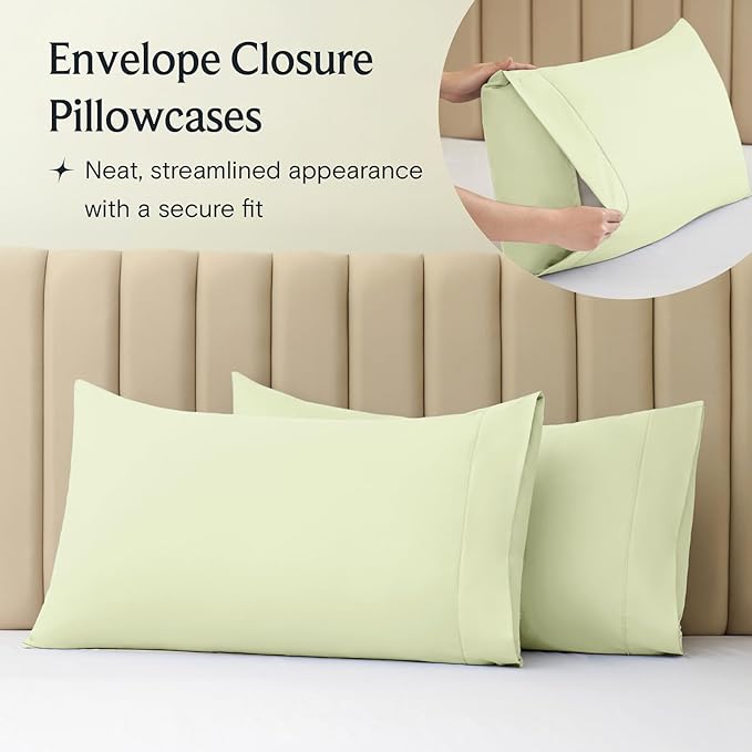 LuxClub 4 PC Sheet Set Bed Sheets Deep Pockets 16" Eco Friendly Wrinkle Free Cooling Machine Washable Hotel Bedding Silky Soft - Sage Green Full