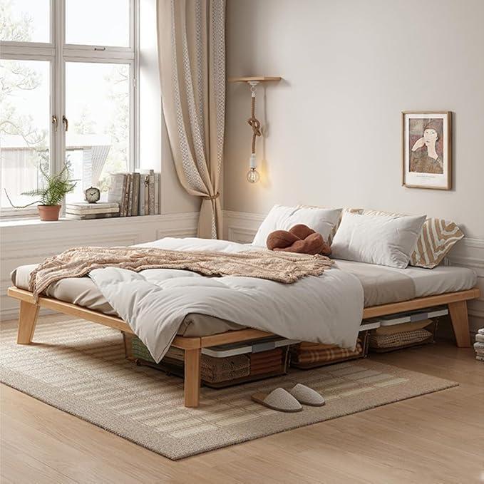 Twin Platform Bed Base - 14 Inch Solid Wood Mattress Foundation with Support Slats and Legs, Twin-Size Rubberwood Simple Bed Frame