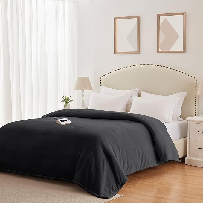 Sealy Heated Electric Blanket Full Size, Flannel Electric Blanket with 10 Heating Levels & 1-12 Hours Auto Shut Off, Fast Heating Warming Blanket, Machine Washable, Grey, 80 x 84 Inch