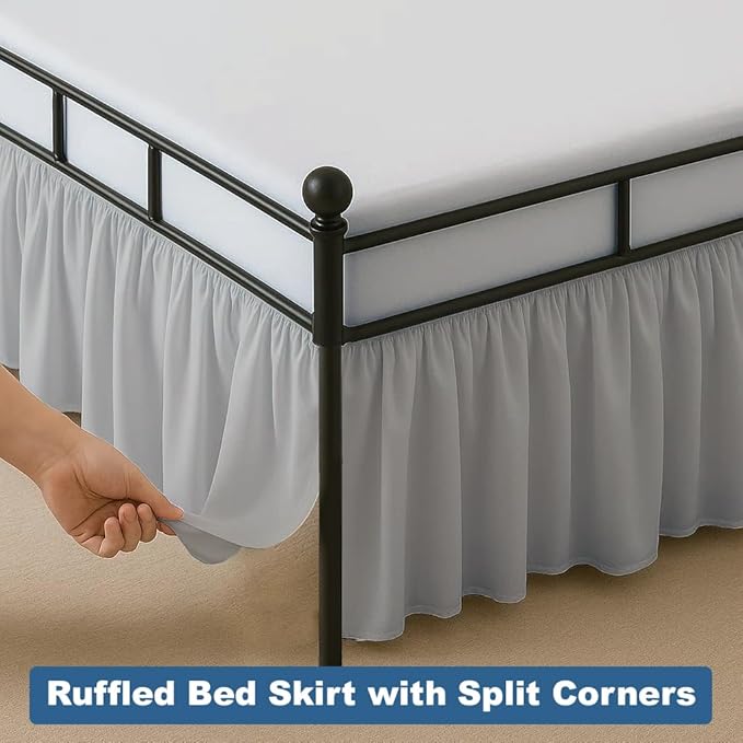 Ruffled Bed Skirt Split Corners with Platform, Tailored Fit Hotel Quality Wrinkle Free Ultra-Soft Microfiber Dust Ruffle, Upto 18 Inch Drop, Full, Light Grey