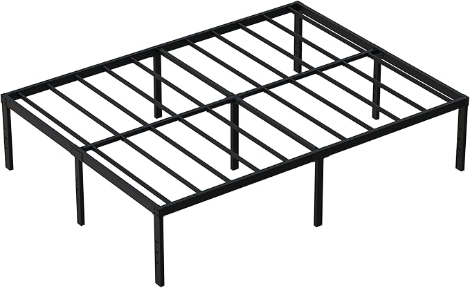 18 Inch Full XL Bed Frame Heavy Duty Metal Platform No Box Spring Needed, Maximum Storage, Easy Assembly, Noise Free, Black
