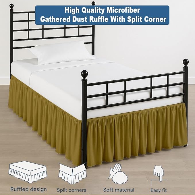 Ruffled Bed Skirt Split Corners with Platform, Tailored Fit Hotel Quality Wrinkle Free Ultra-Soft Microfiber Dust Ruffle, Upto 16 Inch Drop, King, Taupe
