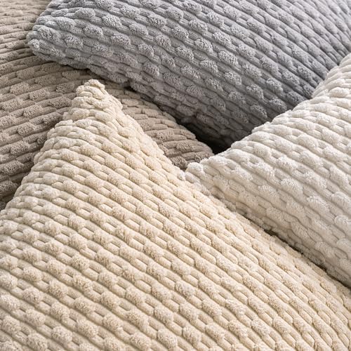 Set of 4 Neutral Decorative Throw Pillow Covers 26x26 Inch Corduroy Pillow - Image 4