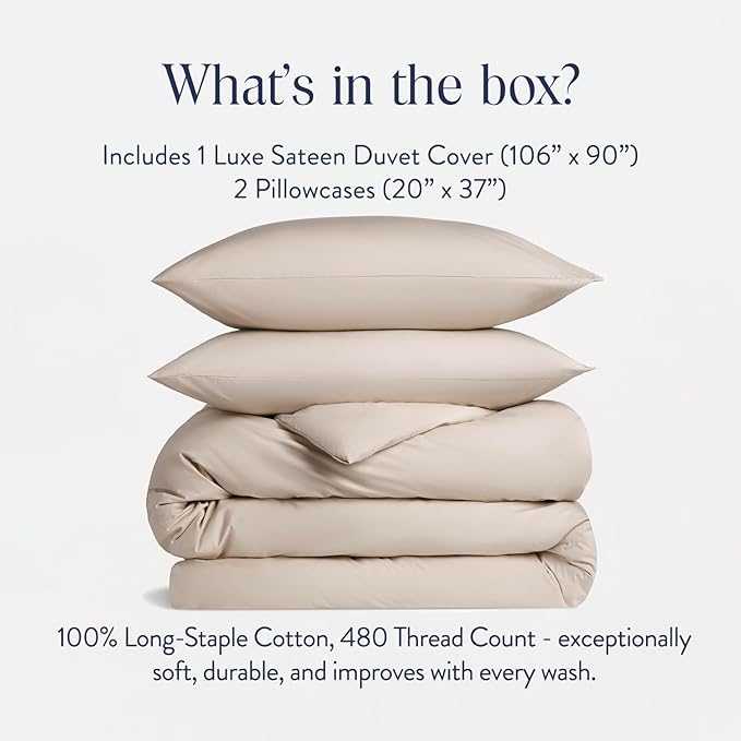 Brooklinen Luxury Sateen Duvet Cover Set - 100% Cotton, King/California King Size in Pebble - Includes 1 Duvet Cover and 2 King Pillowcases - Best King/Cali King Duvet Covers