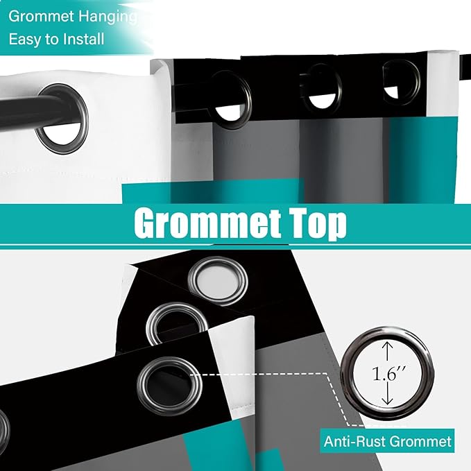 Teal/Turquoise 100% Blackout Curtains for Bedroom 96 inch Long 2 Panels Set Black White Grey Modern Abstract Geometric Black Out Curtains Room Darkening Window Drapes for Living Room, 52Wx96L