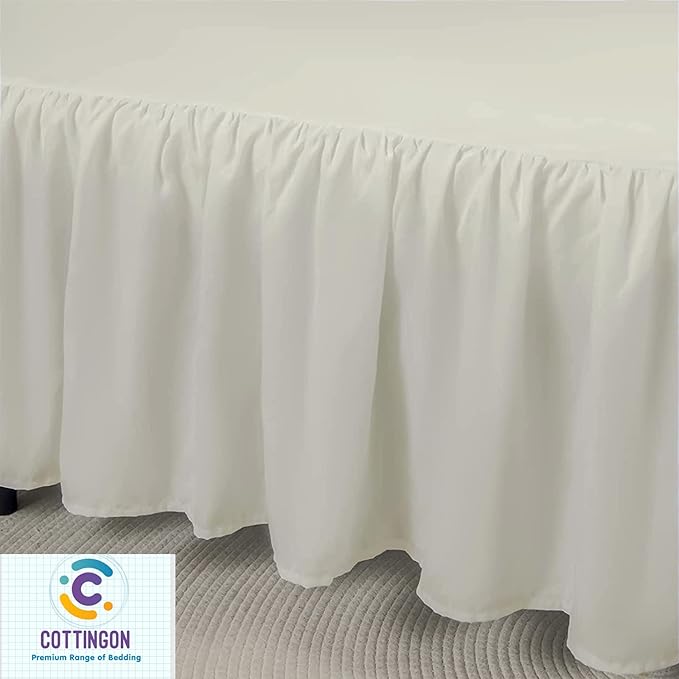 Cottingon Ruffled Bed Skirt with Split Corners-Dust Ruffle - 18" Drop 100% Microfiber Soft,Sheen & Luxurious Look - Bed Skirts (Ivory -King)