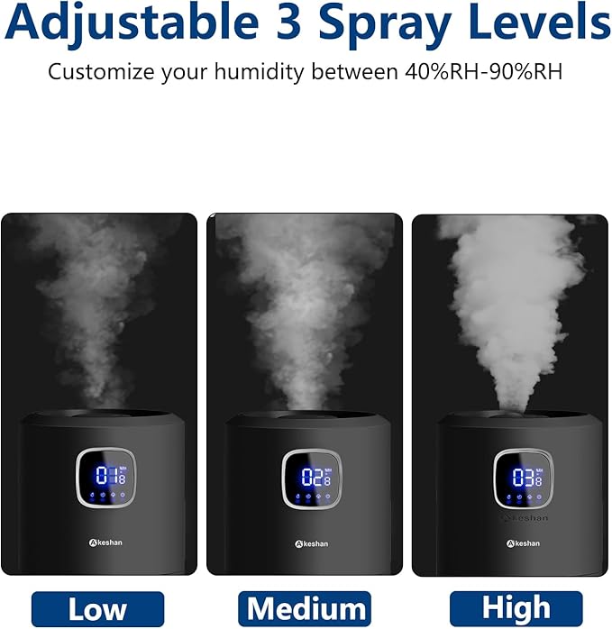 Large Humidifiers for Bedroom, 9L/2.5Gal Ultrasonic Cool Mist, Top Fill Easy Clean with 350ML/H Mist Speed, Quiet, Suitable for Kids Room Plant Yoga Office Study Room Living (Black, Round)