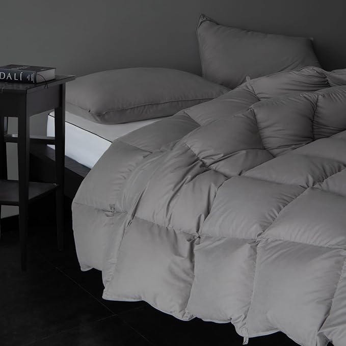 Luxury Gray Down Fiber Comforter Queen Size - Down Fiber Duvet Core for All Seasons - Soft and Medium Warmth Hotel Collection Duvet Insert - Fluffy and Cozy，Queen (90 X 90”)