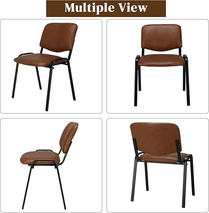 VINGLI Rustic Waiting Room Chairs - 5-Pack PU Church & Conference Room Stackable Chairs, Office Guest & Reception Chairs for Meeting, Office Lobby, Simple & Space-saving