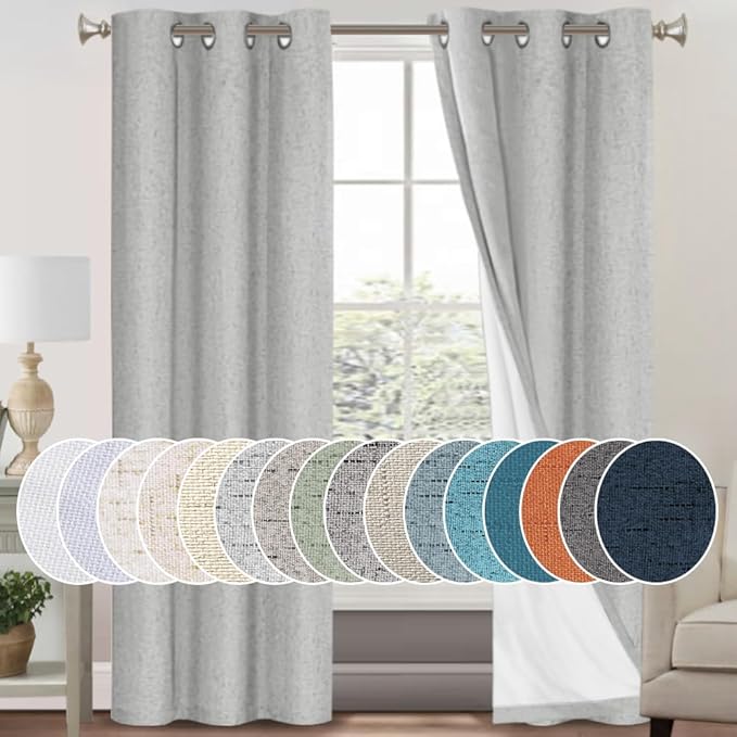 PrinceDeco Blackout Curtains 84 Inches Long Linen Blackout Curtains for Bedroom Textured Thermal Drapes Privacy Protection Soundproof Window Treatment Drapes for Living Room,W42 X L84, Glacier Grey